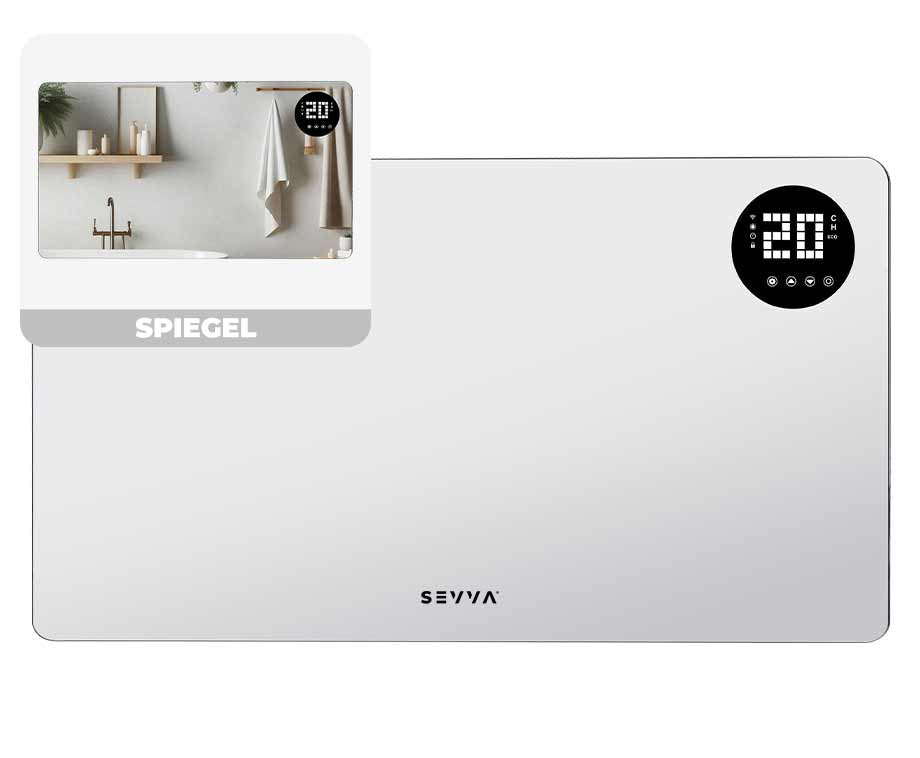 SEVVA® Slimme Infrarood Paneelverwarming Met Geïntegreerd Display - Spiegel