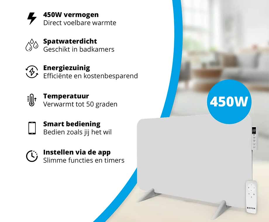 Slimme Infrarood Paneelverwarming 450W - Voordelig Lokaal Verwarmen