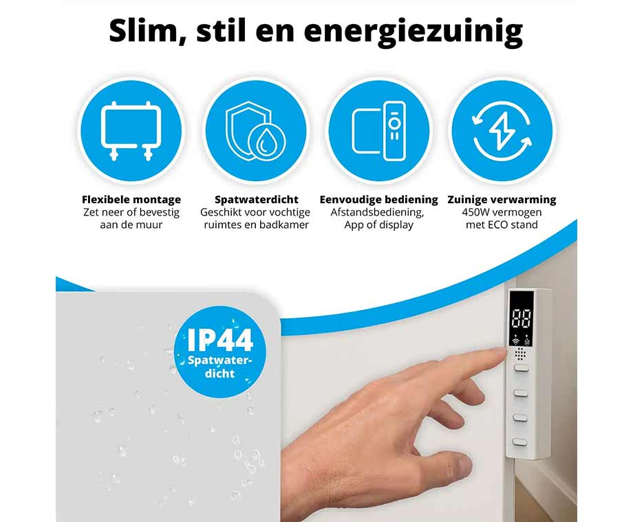Slimme Infrarood Paneelverwarming 450W - Voordelig Lokaal Verwarmen