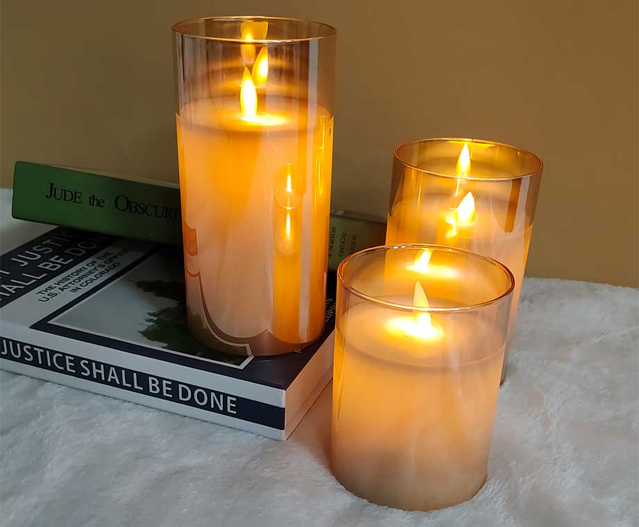 SEVVA® Smoked Glass Elektrische Kaarsen Goud - 3-Pack